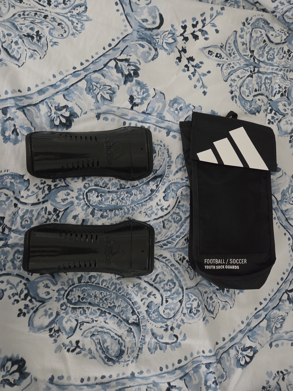 Adidas Youth Football/Soccer Sock Guards - Black with White Logo